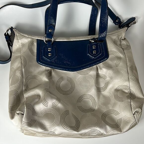 COACH ASHLEY Signature C Cloth Satchel shoulder bag Ivory/Peacock cross body - Picture 7 of 16